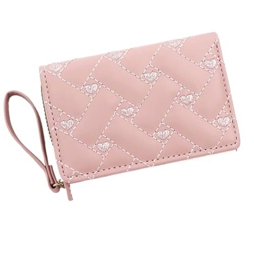 WLH Alexanders Geldbörse Damen Klein Kompakt 3-Fach Luxus Damen Geldbörse Besticktes Liebesherz Mehrere Kartenfächer Leder Geldbörse Compatible with Damen(Rose) von WLH Alexanders