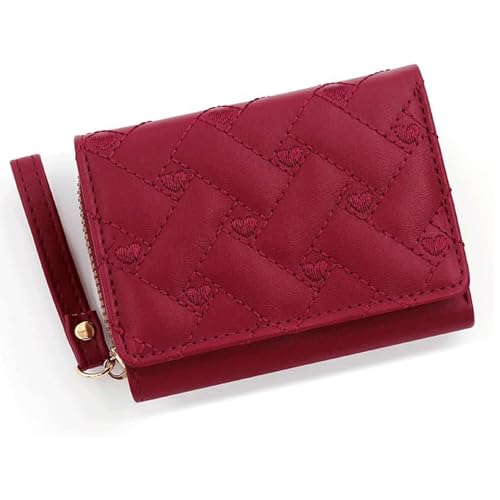 WLH Alexanders Geldbörse Damen Klein Kompakt 3-Fach Luxus Damen Geldbörse Besticktes Liebesherz Mehrere Kartenfächer Leder Geldbörse Compatible with Damen(Rosso) von WLH Alexanders