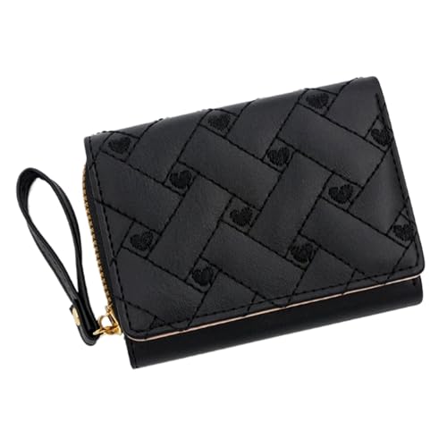 WLH Alexanders Geldbörse Damen Klein Kompakt 3-Fach Luxus Damen Geldbörse Besticktes Liebesherz Mehrere Kartenfächer Leder Geldbörse Compatible with Damen(Svart) von WLH Alexanders