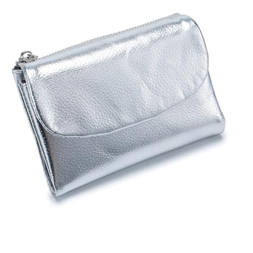 WLH Alexanders Geldbörse aus Kieselleder, kompakte Vollnarbenleder mit Reißverschluss, Münzfach und Kartenhalter, schmale zweifach gefalteteCompatible with Männer und Frauen(Silver) von WLH Alexanders