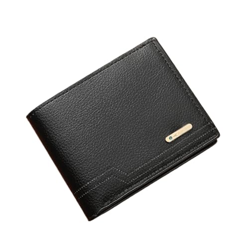 WLH Alexanders Schlanke Herren-Geldbörse aus Leder mit extra viel Fassungsvermögen, aufgesetzten Klapptaschen, weicher Ledergeldbeutel mit Litschi-Muster, Mehreren Kartenfächern(Svart) von WLH Alexanders