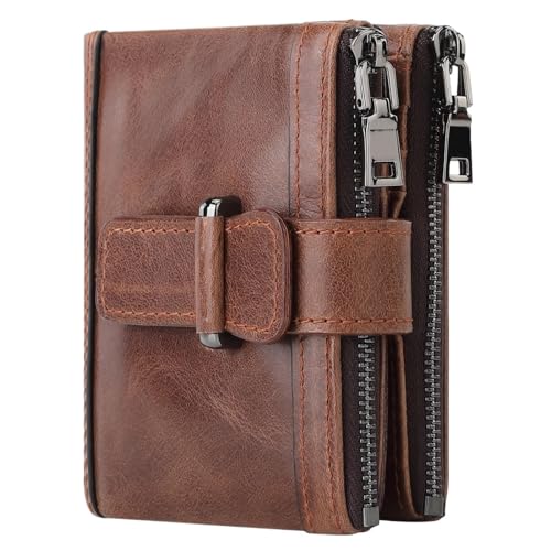 WLIHDB Brieftasche FüR MäNner 1 Stück Herren Geldbörsen Herren Reißverschluss Schnalle Leder Bussines Vintage Geldbörse Herren Geldbörse FüR DraußEn(Coffee) von WLIHDB
