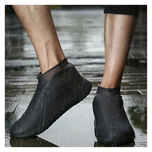 WLIHDB Silikon-üBerschuhe 4 Paar wasserdichte Schuhüberzüge aus Silikagel, verdicken, rutschfest, verschleißfest, praktisch, regenfest, faltbar, Regenstiefel FüR Damen Und Herren(Black,M) von WLIHDB