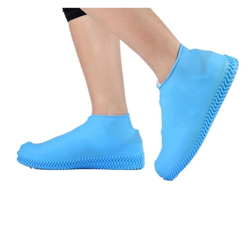 WLIHDB Silikon-üBerschuhe 4 Paar wasserdichte Überschuhe, rutschfest, wasserabweisend, verdickter Regenschutz aus Silikonkautschuk FüR Damen Und Herren(Blue,M) von WLIHDB