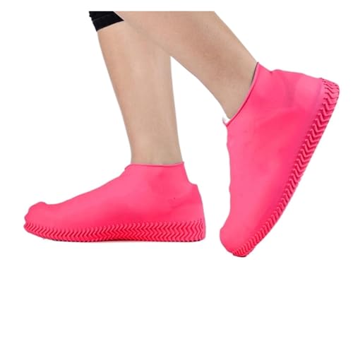 WLIHDB Silikon-üBerschuhe 4 Paar wasserdichte Überschuhe, rutschfest, wasserabweisend, verdickter Regenschutz aus Silikonkautschuk FüR Damen Und Herren(Pink,L) von WLIHDB