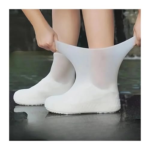 WLIHDB Silikon-üBerschuhe 4 Paar wiederverwendbare, rutschfeste Regenstiefel-wasserdichte Schuhüberzüge aus Gummi for den Außenbereich FüR Damen Und Herren(White,L (41-47)) von WLIHDB