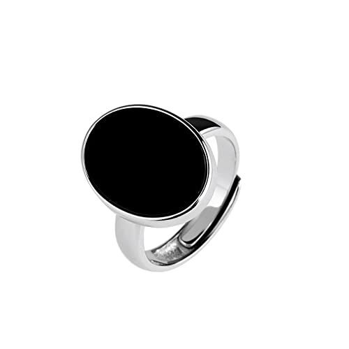 HGJH Ring Aus 925Er Sterlingsilber, Verstellbarer Runder Ring Für Frauen Oval Schwarzer Onyx 925 Sterling Silber Naturstein Flache Knöchelringe Hochzeit Ewigkeit Schmuck Geschenke Für Mädchen Damen von WLLDDDIU