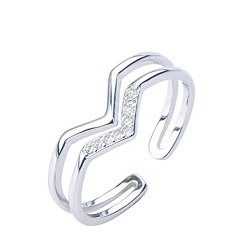 HGJH Silberringe Damen 925,S925 Sterling Silber V Wort Doppelschicht Ring Verstellbare Ringe Einfacher Offener Ring Silber Eternity Ring Hochzeit Charme Schmuck Geschenke Für Mädchen Damen von WLLDDDIU