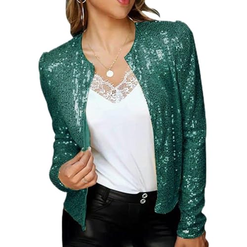 Kleider Damen Festlich,Eleganter Bolero Für Damen Mit Glänzendem Pailletten-Design, Kurze Oberteile, Lange Ärmel, Strickjacke, Vorne Offen, Durchsichtig, Schulterjacke, Umhang, Abendparty, Überzug F von WLLDDDIU