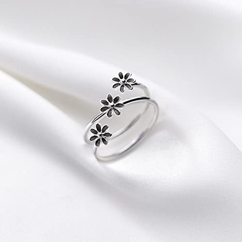 Ring Aus 925Er Sterlingsilber, S925 Sterling Silber Mehrschichtige Blümchen Ring Verstellbare Ringe Kleiner Frischer Offener Ring Silber Daumenring Ewigkeitsring Hochzeitscharme Schmuck Geschenke F von WLLDDDIU