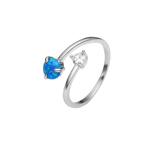 Ring Damen,Vintage 925 Sterling Silber Kugel Ringe Edelstein Stein Blau Opal Zirkon Perle Offene Verstellbare Ringe Chakra Schmuck Geschenke Für Männer Jungen Mädchen Frauen von WLLDDDIU