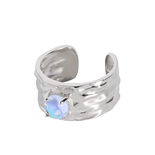 Silberringe Damen 925,S925 Sterling Silber Mondstein Ring Verstellbare Ringe Unregelmäßigkeit Offener Ring Silber Daumenring Ewigkeitsring Hochzeit Charme Schmuck Geschenke Für Männer Mädchen Damen von WLLDDDIU