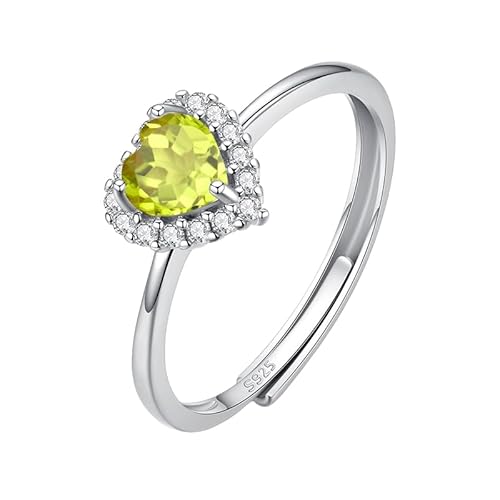 WLLDDDIU 925 Sterling Silber Liebesherzring Für Frauen Silber Geburtssteinband Verstellbarer Solitär Halo Versprechensring Jahrestag Cz Simulierter Diamantring Für Sie Peridot von WLLDDDIU