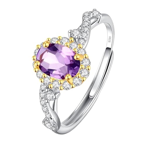 WLLDDDIU 925 Sterling Silber Ring Ovalschliff Natürlicher Edelstein Verlobungsring Solitär Halo Versprechensring Für Frauen Verstellbarer Drehring Infinity Fingerreif Schmuckgeschenke Mit Box Ame von WLLDDDIU