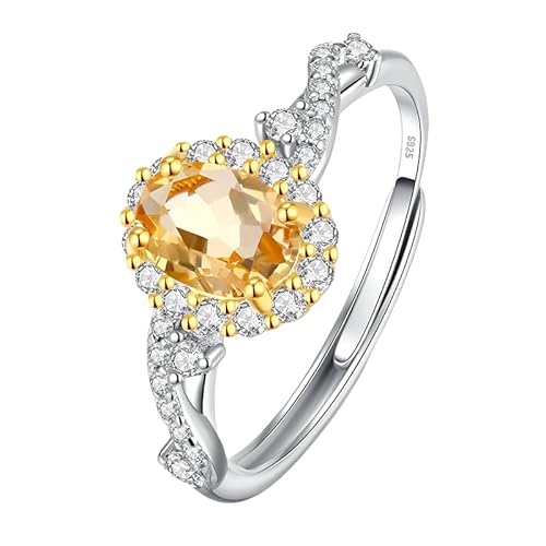 WLLDDDIU 925 Sterling Silber Ring Ovalschliff Natürlicher Edelstein Verlobungsring Solitär Halo Versprechensring Für Frauen Verstellbarer Twist Infinity Fingerreif Schmuckgeschenke Mit Box Citrin von WLLDDDIU