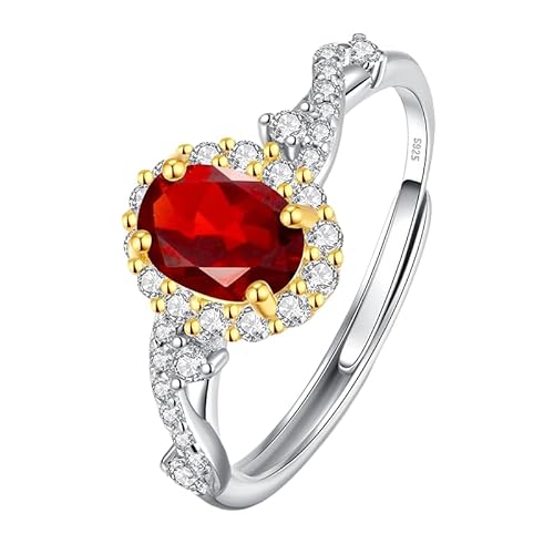 WLLDDDIU 925 Sterling Silber Ring Ovalschliff Natürlicher Edelstein Verlobungsring Solitär Halo Versprechensring Für Frauen Verstellbarer Twist Infinity Fingerreif Schmuckgeschenke Mit Box Rubin von WLLDDDIU