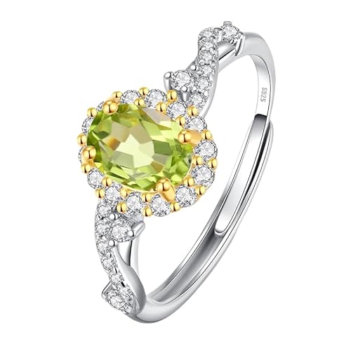 WLLDDDIU 925 Sterling Silber Ring Ovalschliff Natur Edelstein Verlobungs Solitär Halo Versprechensring Für Frauen Verstellbarer Twist Infinity Fingerreif Schmuckgeschenke Mit Box Peridot von WLLDDDIU