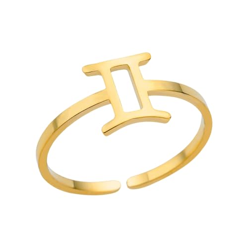WLLDDDIU 925 Sterling Silber Sternzeichen Ringe für Frauen Männer Stapelbar 12 Konstellation Astrologie Offener Ring Vergoldet Statement Daumenband Verstellbar 13 17# Schmuck Geburtstagsgeschenk von WLLDDDIU