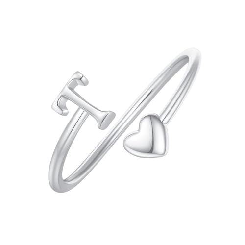 WLLDDDIU 925 Sterling Silber Verstellbare Initialenringe für Frauen Personalisierter Großbuchstabe Offener Ring Herz Stapelbarer Alphabet Fingerreif Schmuck Geschenke Zum Geburtstag Silber Buchsta von WLLDDDIU