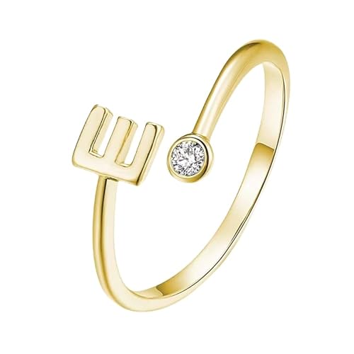 WLLDDDIU 925 Sterling Silber Zirkonia Initial Ring für Frauen Verstellbar Offen Az Alphabet Buchstaben Ringe Stapelbar Geburtsstein Fingerreif Geburtstagsschmuck Geschenk für Tochter Mama Gold Buc von WLLDDDIU