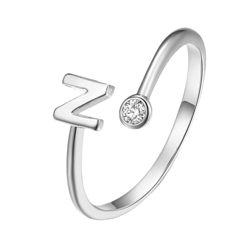 WLLDDDIU 925 Sterling Silber Zirkonia Initial Ring für Frauen Verstellbar Offen Az Alphabet Buchstaben Ringe Stapelbar Geburtsstein Fingerreif Geburtstagsschmuck Geschenk für Tochter Mama Silber B von WLLDDDIU