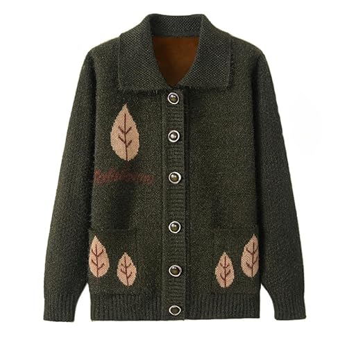 WLLDDDIU Damen Strickjacke,Herbst Winter Strickpullover Mantel mittleren Alters und Ältere Menschen Verdickt Plus Samt Gestrickte Strickjacke Alte Dame Lässig Revers Top Frühling Herbst Mutter Wa von WLLDDDIU
