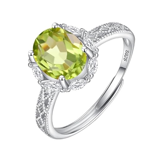 WLLDDDIU Klassischer Ovaler Schliff Natur Edelstein Silberring Für Frauen Verlobung Halo Diamant Ehering Cz Jubiläumsversprechen Ewigkeitsband Für Sie Peridot von WLLDDDIU