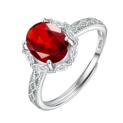 WLLDDDIU Klassischer Ovaler Schliff Natur Edelstein Silberring Für Frauen Verlobung Halo Diamant Ehering Cz Jubiläumsversprechen Ewigkeitsband Für Sie Rubin von WLLDDDIU