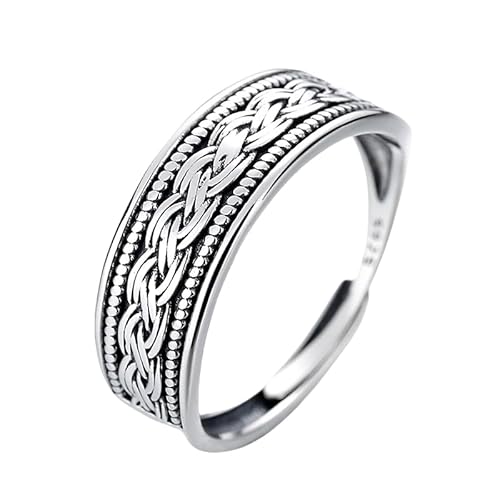 WLLDDDIU Klobiger Antiker Ring 925 Sterling Silber Ring Öffnung Verstellbare Ringe Retro Unisex Geflochtener Daumenschlaufe Für Paare Männer Frauen Charme Schmuck Geschenke von WLLDDDIU
