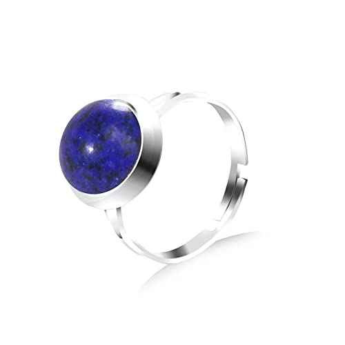 WLLDDDIU Natürlicher Blauer Lapislazuli-Ring Kristallrunder Ring Verstellbarer Damen-Ring Mit Offenem Stein Reiki-Balance-Knöchel-Finger-Ringe Ewigkeitsring Für Frauen, Mädchen, Männer von WLLDDDIU