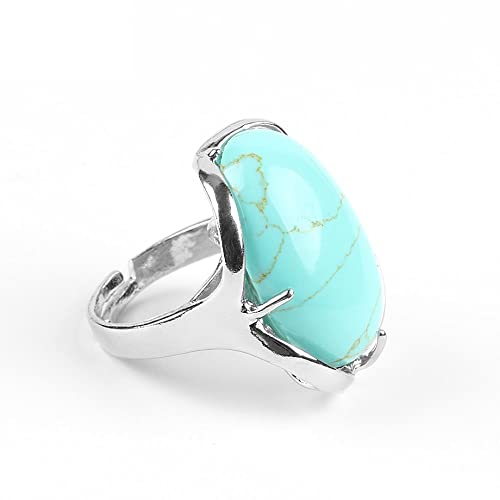 WLLDDDIU Natürlicher Großer Türkis-Kristallring Ovaler Ring Verstellbarer Offener Damenring Reiki-Balance-Steinringe Knöchel-Finger-Ringe Ewigkeitsring Für Frauen, Mädchen, Männer von WLLDDDIU