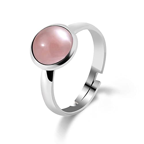 WLLDDDIU Natursteinring Kristallrunder Ring Verstellbarer Offener Steinring Für Frauen Reiki-Balance Knöchel-Finger-Ringe Ewigkeitsring Für Frauen, Mädchen, Männer, Rosenquarz von WLLDDDIU