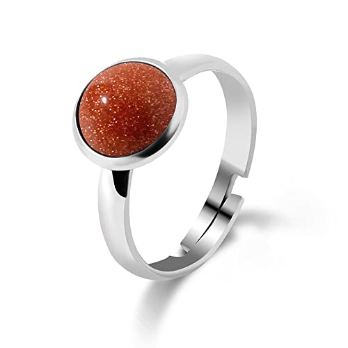 WLLDDDIU Natursteinring Kristallrunder Ring Verstellbarer Offener Steinring Für Frauen Reiki Balance Knöchel Fingerringe Ewigkeitsring Für Frauen Mädchen Männer,Goldener Sandstein von WLLDDDIU