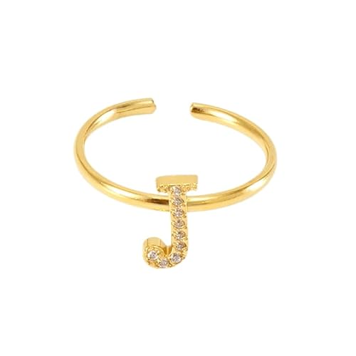 WLLDDDIU Offene Verstellbare Ringe Aus 925Er Sterlingsilber für Damen mit Initialen, 14 Karat Vergoldete Alphabetringe mit Zirkonia, Stapelbarer Eternity Ring mit A-Z Buchstabe, Schmuckgeschenke f von WLLDDDIU