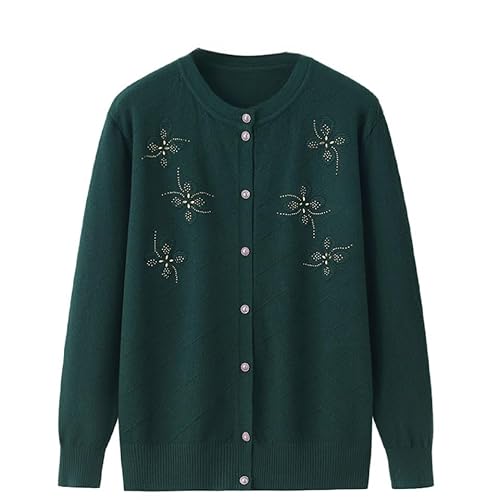 WLLDDDIU Pullover Damen,Strickjacke für Ältere Damen mittleren Alters und Senioren. Bequeme, Dünne Langarmoberteile. Klassischer (DE/NL/SE/PL, Alphanumerisch, XL, Regular, Regular, Dark Green) von WLLDDDIU