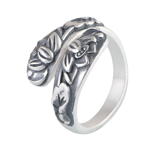 WLLDDDIU Ring Aus 925Er Sterlingsilber,925 Sterling Silber Ring für Frauen Handgefertigt Vintage Matt Lotus Offen Verstellbarer Fingerreif Chinesischer Stil Versprechen Ewigkeit Ehering Schmuck Ges von WLLDDDIU