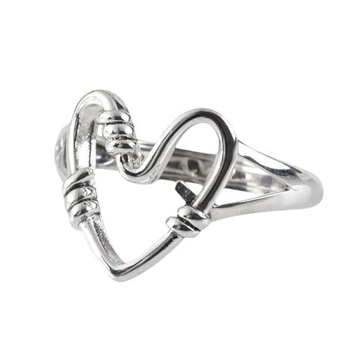 WLLDDDIU Ring Aus 925Er Sterlingsilber,925 Sterling Silber Ring für Frauen Vintage Einzigartiges Herz Offener Fingerreif Verstellbares Band Hochzeitsschmuck Jahrestag Valentinstag Geburtstagsgesche von WLLDDDIU