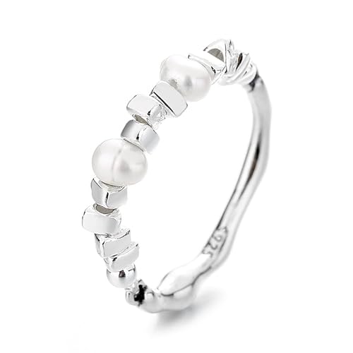 WLLDDDIU Ring Silber 925 Damen,S925 Sterling Silber Unregelmäßiger Silberspleißperlenring Leichte Luxuriöse Offene Perlenringe Verstellbar für Frauen Teenager-Mädchen Mode Sanfte Silberne Daum von WLLDDDIU