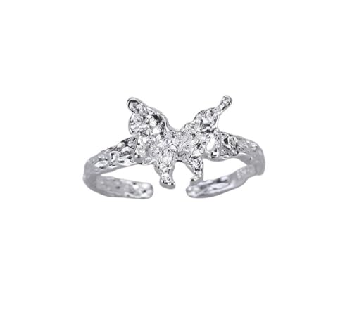 WLLDDDIU Ring aus 925er Silber,zierlicher Fliege Ring,modische gehämmerte Textur,Schmetterlingsring,stapelbare Eheringe,offene Daumenringe für Frauen,Schmuck,Geburtstagsgeschenk von WLLDDDIU