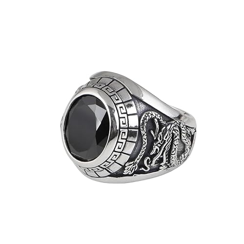 WLLDDDIU Ringe Silber,Offene, Verstellbare Ringe Aus 925Er Sterlingsilber für Damen, Retro Fingerreif mit Eingelegtem Schwarzem Onyx Im Used Look, Tiermuster, Breites Daumenband für Herren, Übert von WLLDDDIU