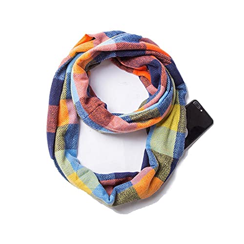 WLLDDDIU Schal Damen,Weicher Warmer Tartan Check Bunte Schals Loopschal Mit Versteckter Reißverschlusstasche Reiseschal Winter Unisex Schals Plaid Wraps Für Damen von WLLDDDIU