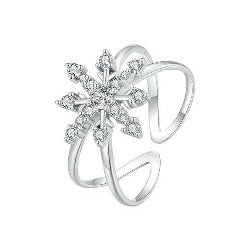 WLLDDDIU Silberringe Damen 925,925 Sterling Silber Schneeflocke Eingelegter Zirkonia Öffnungsring Geometrische Verstellbare Ringe Schmuck Cocktailring Party Geburtstagsgeschenk von WLLDDDIU