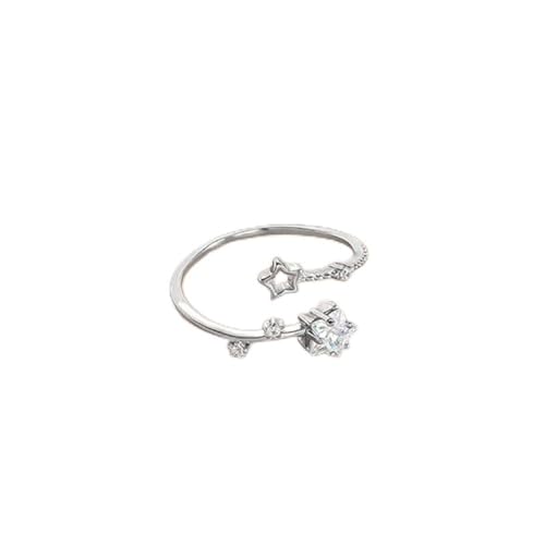 WLLDDDIU Sterling Silver Ring, 925 Sterling Silver Ring Openwork Star Delicate Star Zircon Sparkling Unique Cute Open Adjustable Rings Jewellery Gifts for Boy Girl Men Womens von WLLDDDIU