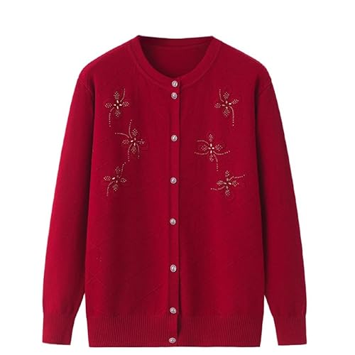 WLLDDDIU Pullover Damen,Strickjacke für Ältere Damen mittleren Alters und Senioren. Bequeme, Dünne Langarmoberteile. Klassischer (DE/NL/SE/PL, Alphanumerisch, XL, Regular, Regular, Wine red) von WLLDDDIU