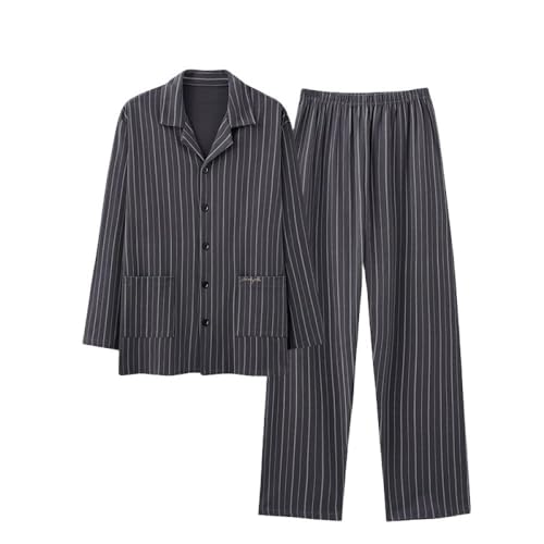 WLLDDDIU Traditionelles Herren Pyjama Set,schwarz gestreift,Baumwoll Nachtwäsche,Klassische Knopf Nachtwäsche mit Tasche,superweiches Lounge Set,gemütliche Loungewear Oberteile,Pyjama Ge von WLLDDDIU