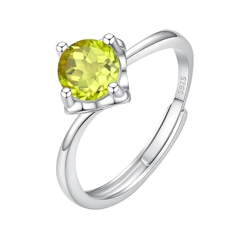 WLLDDDIU Verlobungsringe Aus 925Er Sterlingsilber, 5 Mm/6 Mm, Runder Brillantschliff, Natürlicher Edelstein, Solitär Verlobungsringe Für Frauen, Verstellbarer Geburtssteinring Für Sie, 6 Mm Peri von WLLDDDIU