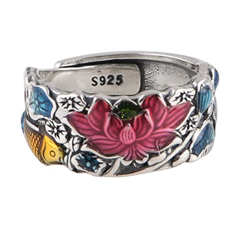 WLLDDDIU Verstellbarer Ring, 925 Sterling Silber Frauen Nationale Flut Ethnische Verstellbare Ringe Tropfende Glasur Lotus Koi Verstellbare Ringe Energie Charme Hochzeit Schmuck Geschenke Für Männ von WLLDDDIU