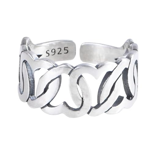 WLLDDDIU Verstellbarer Ring,Damen Ringe Aus 925Er Sterlingsilber, Schlicht, Offen, Verstellbar, Schlicht, Retro, Hohles Herz, Offener Daumenreif, Fingerreif, Schmuck, Geschenk für Sie, Freundin, Eh von WLLDDDIU