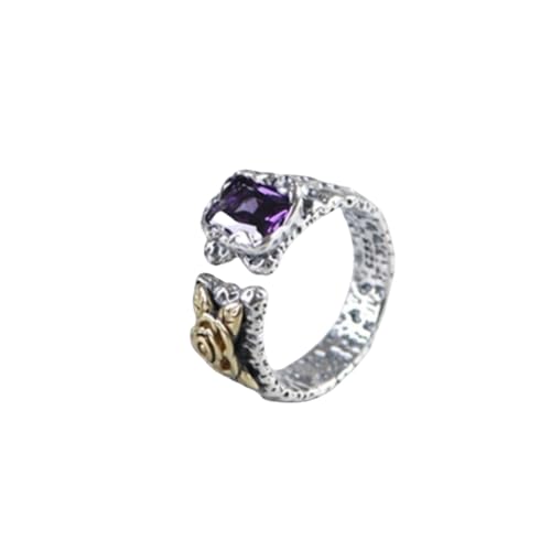 WLLDDDIU Verstellbarer Ring,Offene Verstellbare Ringe für Damen Aus 925Er Sterlingsilber, Retro Ring mit Eingelegter Lilafarbener Rose Im Used Look, Edelsteinschmuck für Die Ewigkeit, Versprechen, von WLLDDDIU