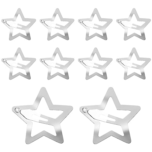 WLLHYF 10 Stück Metall-Stern-Haarspangen mit Schnappverschluss silberfarben niedliche kleine Haarspangen ausgehöhlte Sterne-Haarnadel für Kinder Mädchen Halloween Weihnachten schöne Kopfbedeckungen von WLLHYF